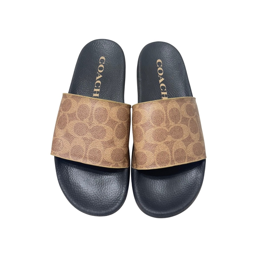 Coach Udele Slide Sandals Womens Size 10 Tan Brown Signature Coated Canvas G3759 - Picture 3 of 9